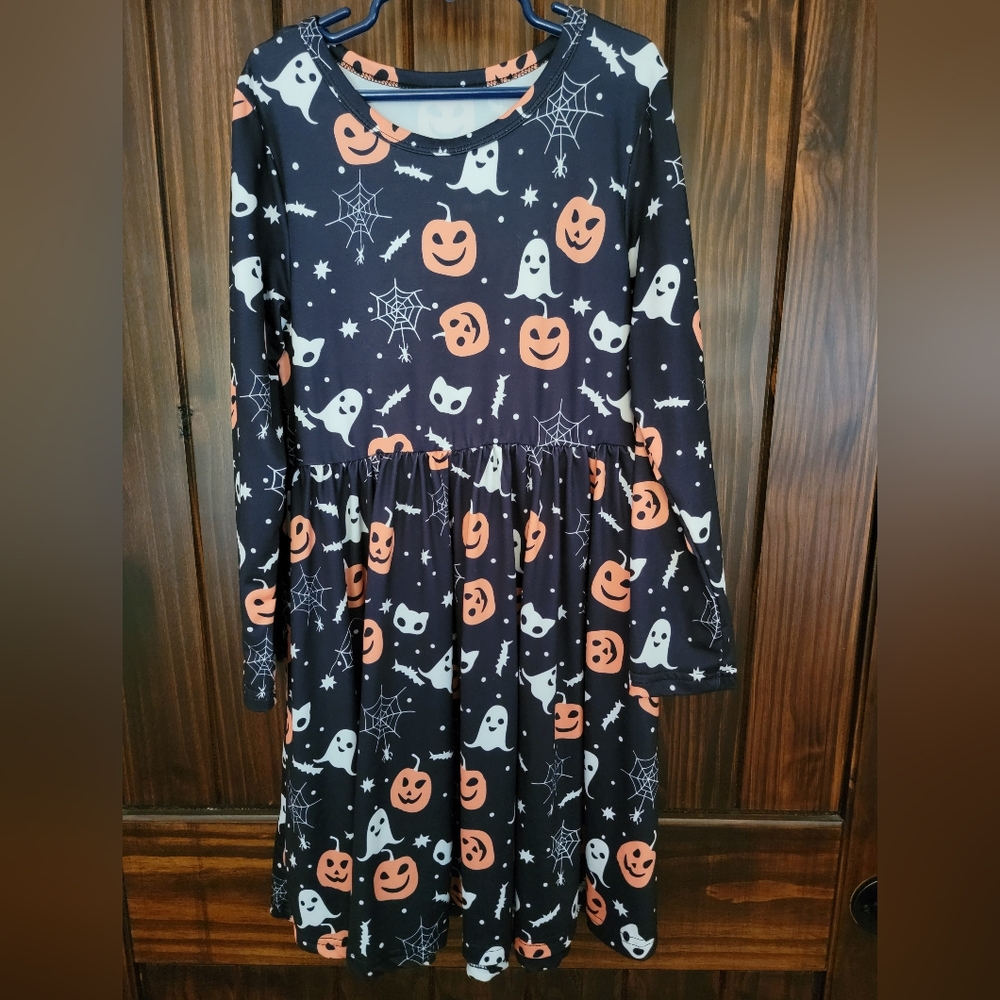 Halloween Themed Dress with Ghost and Pumpkin Print